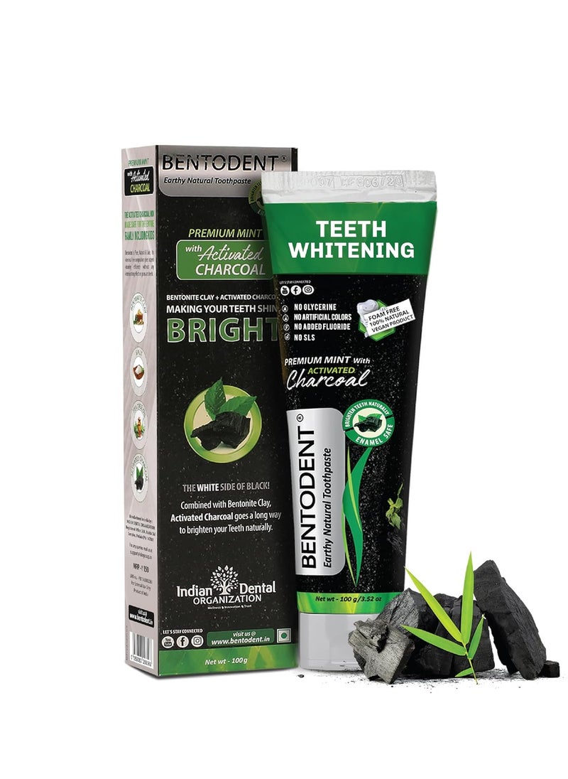 Bentodent toothpaste - Teeth Whitening Products | Activated Charcoal Mint Teeth Whitening Toothpaste | Enamel Safe, Natural | Foam free, Fluoride Free - (Pack of 2 Teeth Whitening Products)