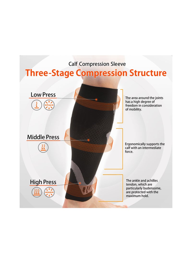 Black Calf Compression Sleeves for Men and Women - Leg Support for Shin Splints, Varicose Veins Treatment, Pain Relief, and Recovery.