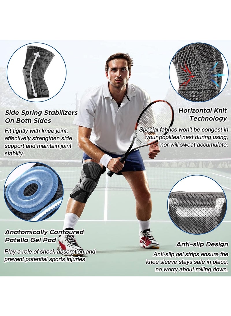 2Pcs Professional Knee Brace for Pain Relief, Medical Knee Compression Sleeve, Knee Support with Horizontal Knit Tech for Meniscus Tear, ACL(L Size)