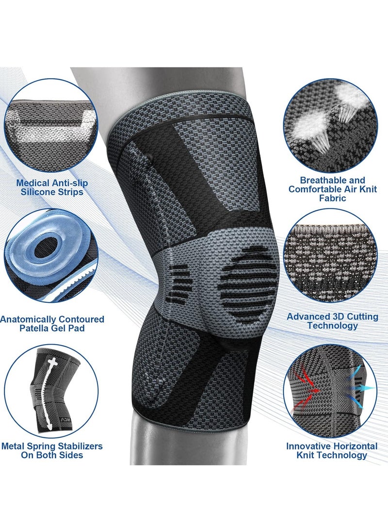 2Pcs Professional Knee Brace for Pain Relief, Medical Knee Compression Sleeve, Knee Support with Horizontal Knit Tech for Meniscus Tear, ACL(L Size)