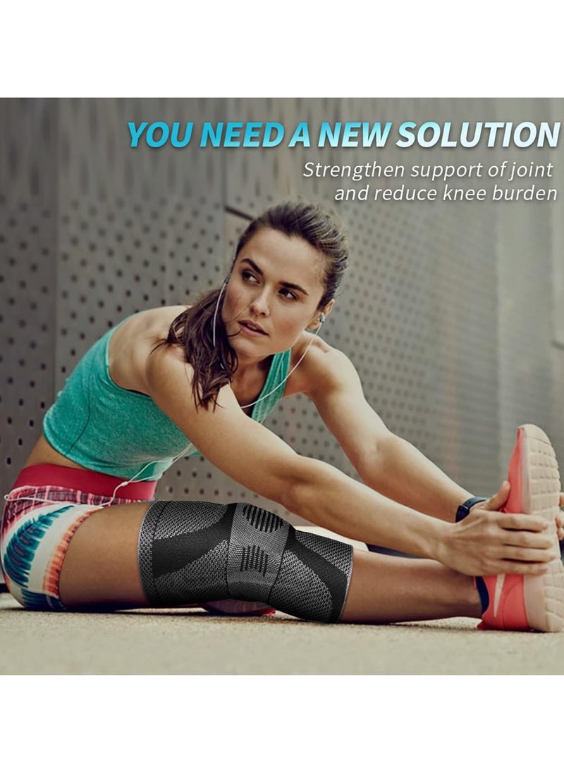 2Pcs Professional Knee Brace for Pain Relief, Medical Knee Compression Sleeve, Knee Support with Horizontal Knit Tech for Meniscus Tear, ACL(L Size)