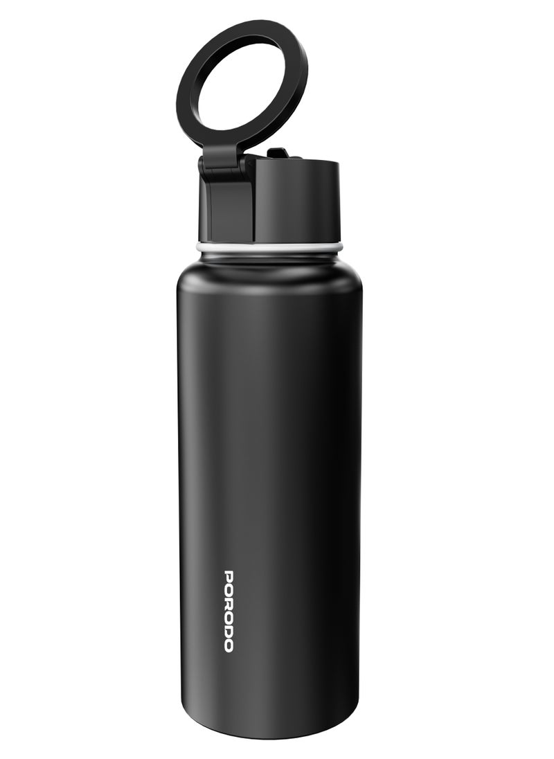 Water Bottle with Magnetic Mount 1L /  Magsafe / Stable / Double Wall / Keeps Cold and Warm / with Straw / Bottle for Gym/ Workout/Outdoor/Camping & Hiking - Black