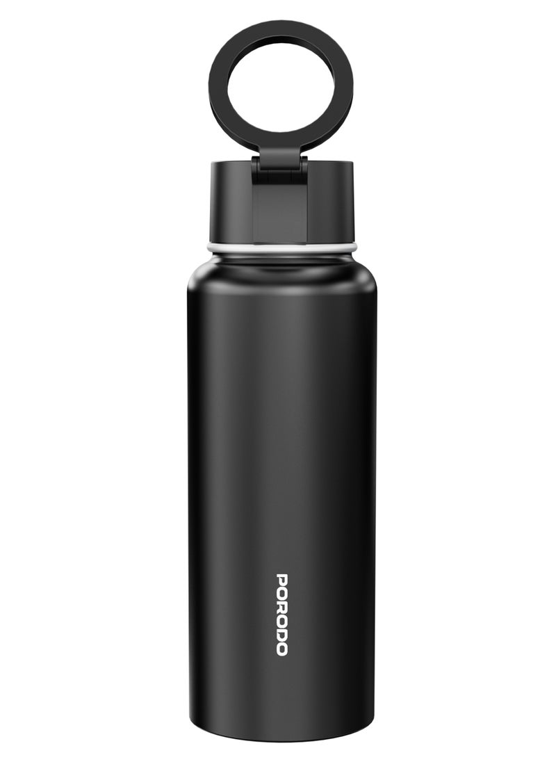 Water Bottle with Magnetic Mount 1L /  Magsafe / Stable / Double Wall / Keeps Cold and Warm / with Straw / Bottle for Gym/ Workout/Outdoor/Camping & Hiking - Black