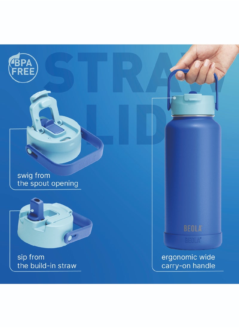 950ml Water Bottle 18/8 Stainless Steel 304 Double Wall Insulated Thermos Bottle with Straw Lid and wide mouth, 2 lids included, Hot Cold Liquids Sports Bottle bella, 32oz (Lavender)