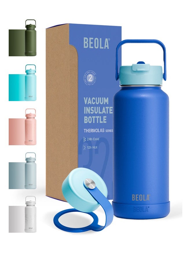 950ml Water Bottle 18/8 Stainless Steel 304 Double Wall Insulated Thermos Bottle with Straw Lid and wide mouth, 2 lids included, Hot Cold Liquids Sports Bottle bella, 32oz (Lavender)