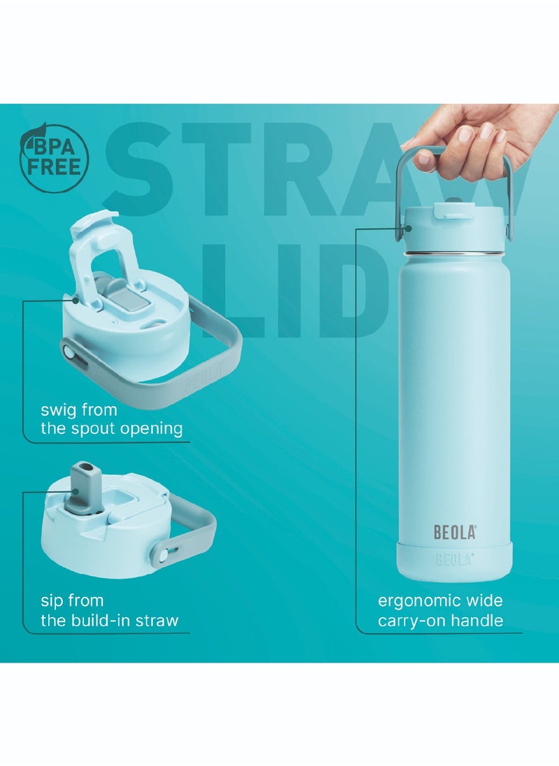 750ml Water Bottle 18/8 Stainless Steel 304 Double Wall Insulated Thermos Bottle with Straw Lid and wide mouth, 2 lids included, Hot Cold Liquids Sports Bottle, 24oz (Sage Mist)