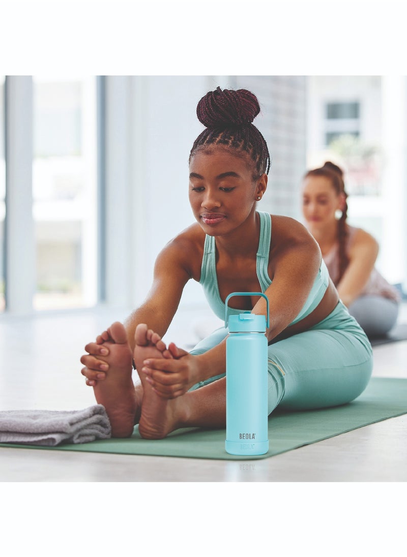 750ml Water Bottle 18/8 Stainless Steel 304 Double Wall Insulated Thermos Bottle with Straw Lid and wide mouth, 2 lids included, Hot Cold Liquids Sports Bottle, 24oz (Sage Mist)