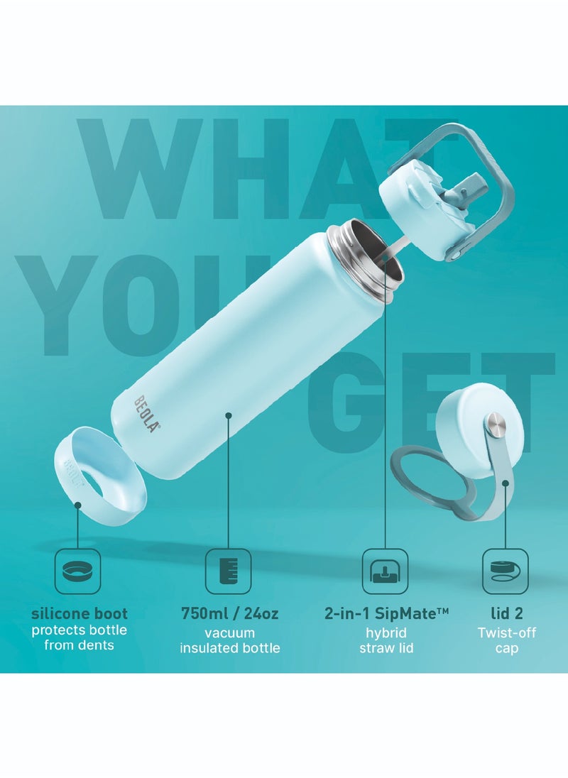 750ml Water Bottle 18/8 Stainless Steel 304 Double Wall Insulated Thermos Bottle with Straw Lid and wide mouth, 2 lids included, Hot Cold Liquids Sports Bottle, 24oz (Sage Mist)