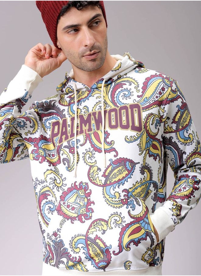 Men Regular Fit Paisley Overhead Hooded Sweatshirt