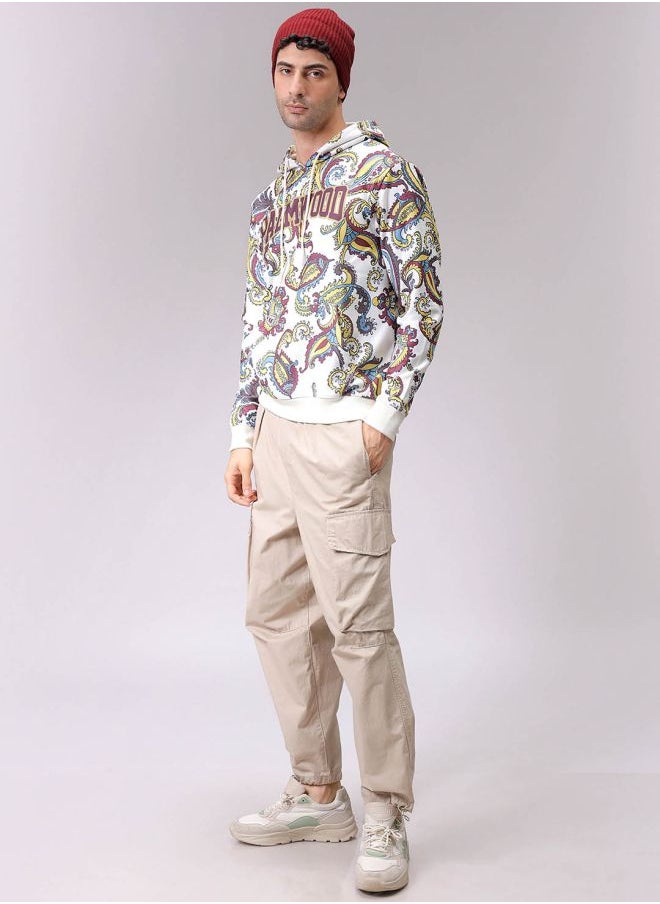 Men Regular Fit Paisley Overhead Hooded Sweatshirt