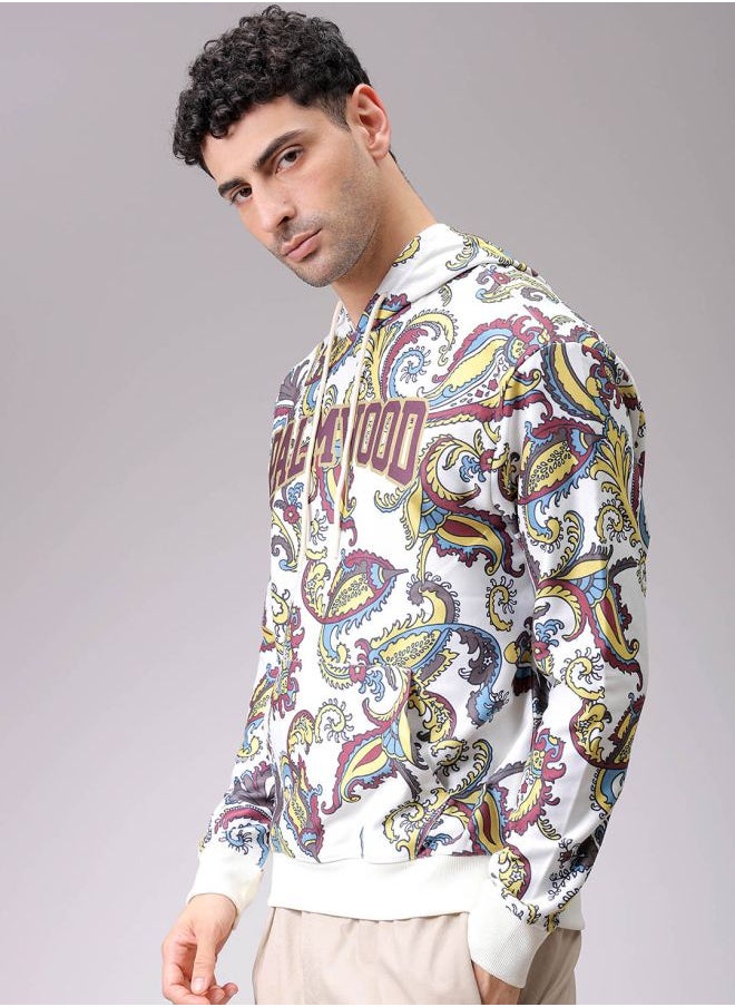 Men Regular Fit Paisley Overhead Hooded Sweatshirt