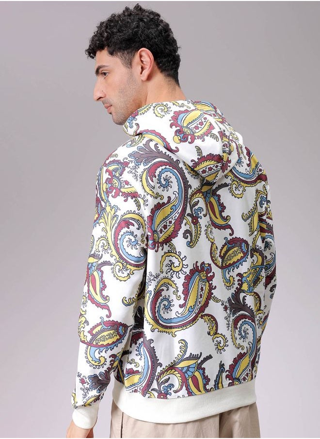 Men Regular Fit Paisley Overhead Hooded Sweatshirt