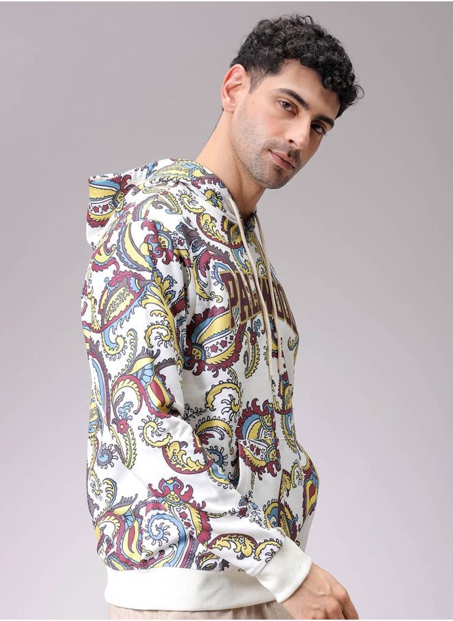 Men Regular Fit Paisley Overhead Hooded Sweatshirt