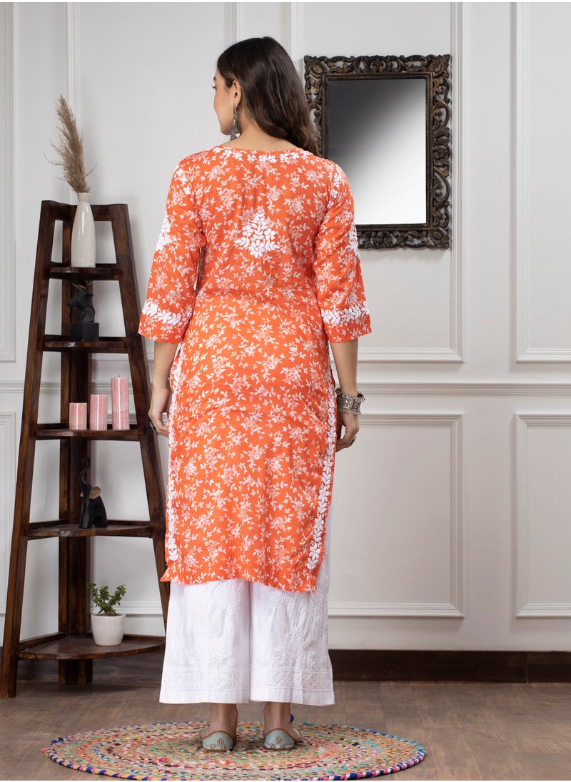 Hand Embroidered Chikankari Mulmul Cotton Kurta-AL3648