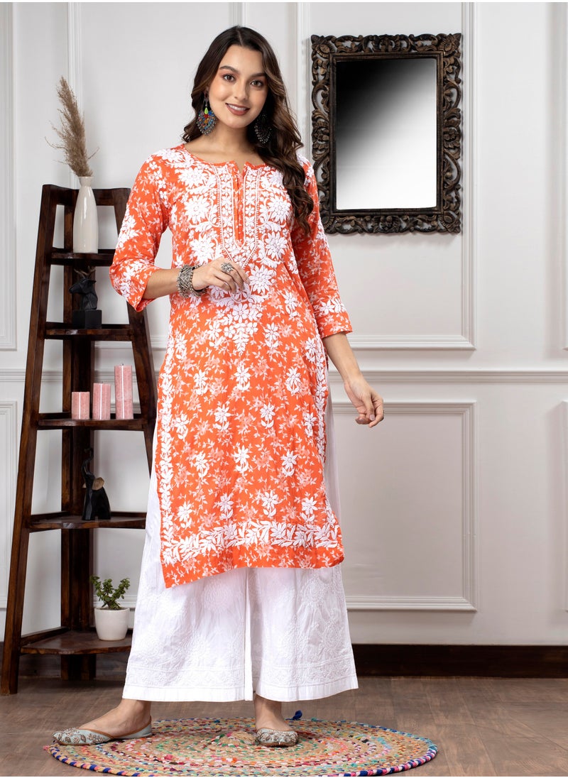 Hand Embroidered Chikankari Mulmul Cotton Kurta-AL3648