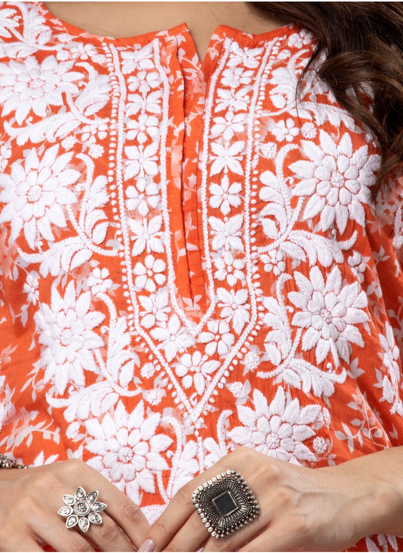 Hand Embroidered Chikankari Mulmul Cotton Kurta-AL3648
