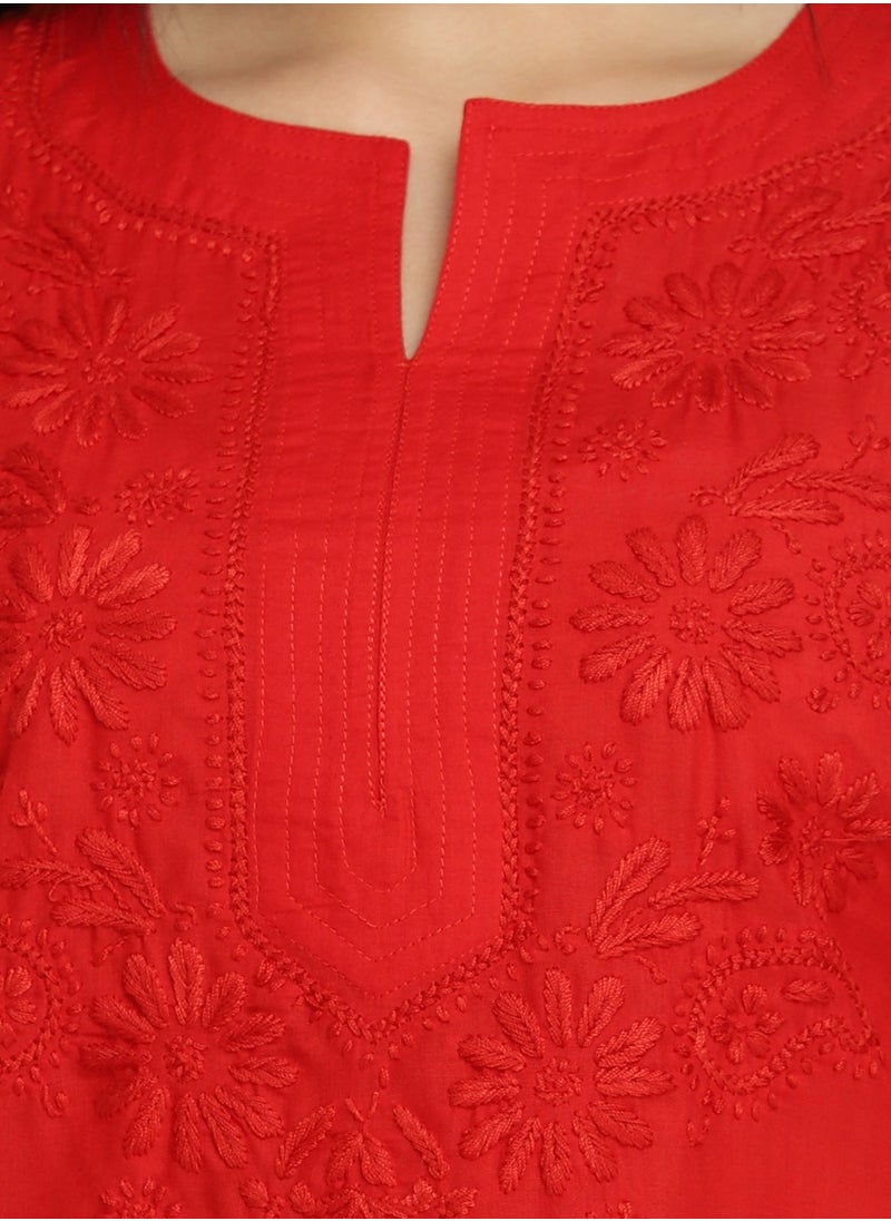 Hand Embroidered Chikankari Cotton Kurti-AL3405