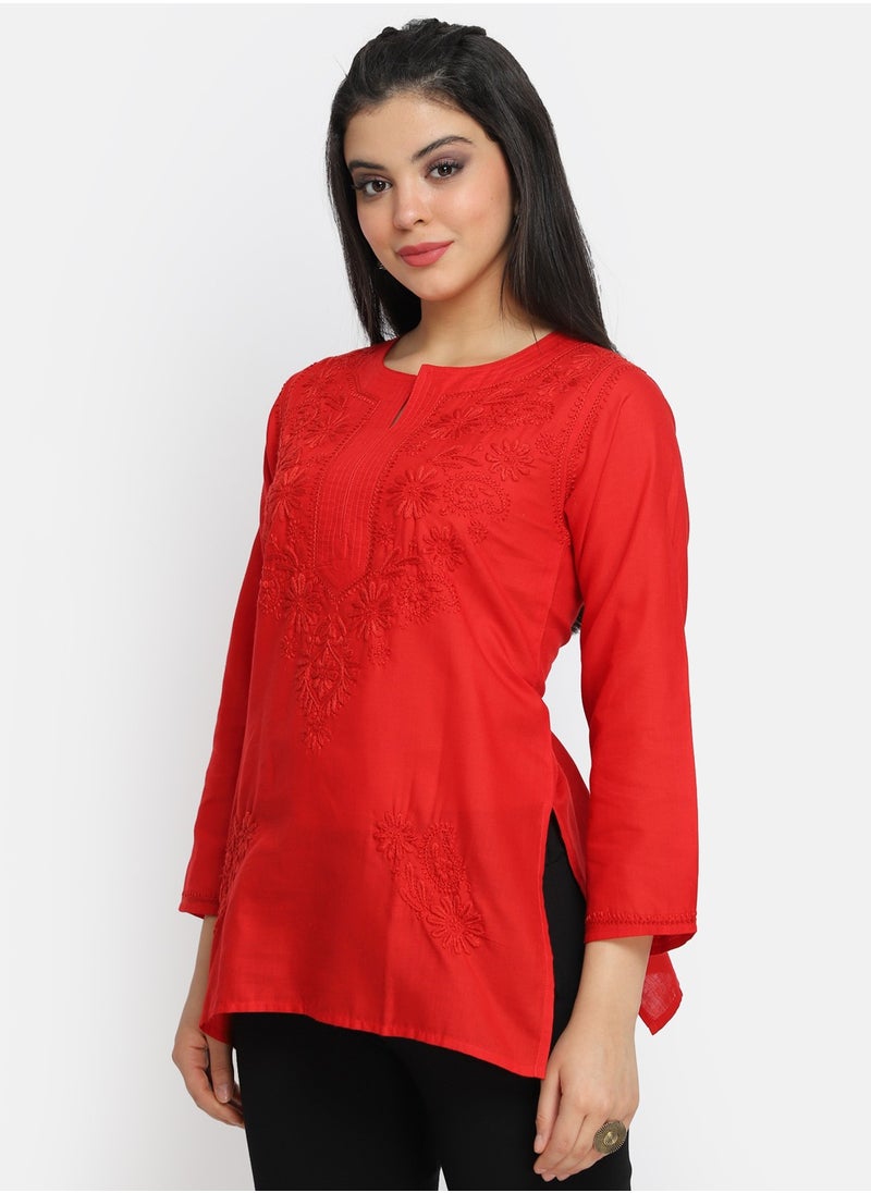 Hand Embroidered Chikankari Cotton Kurti-AL3405
