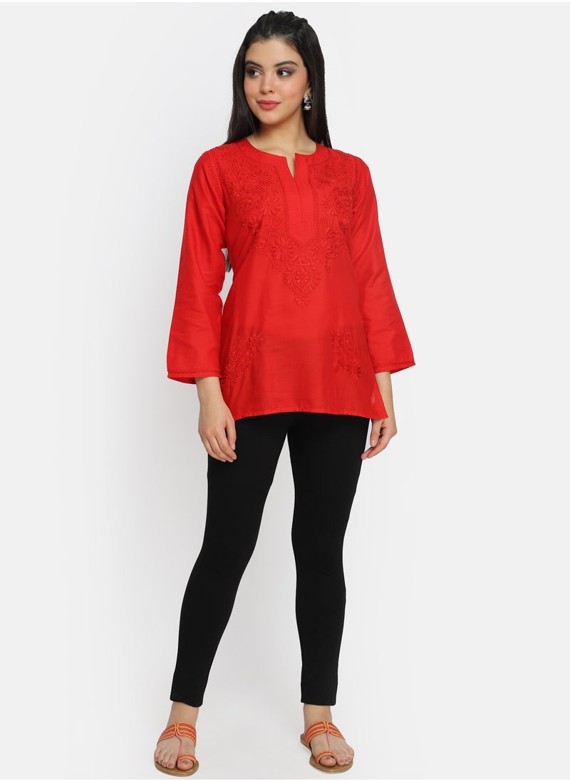 Hand Embroidered Chikankari Cotton Kurti-AL3405