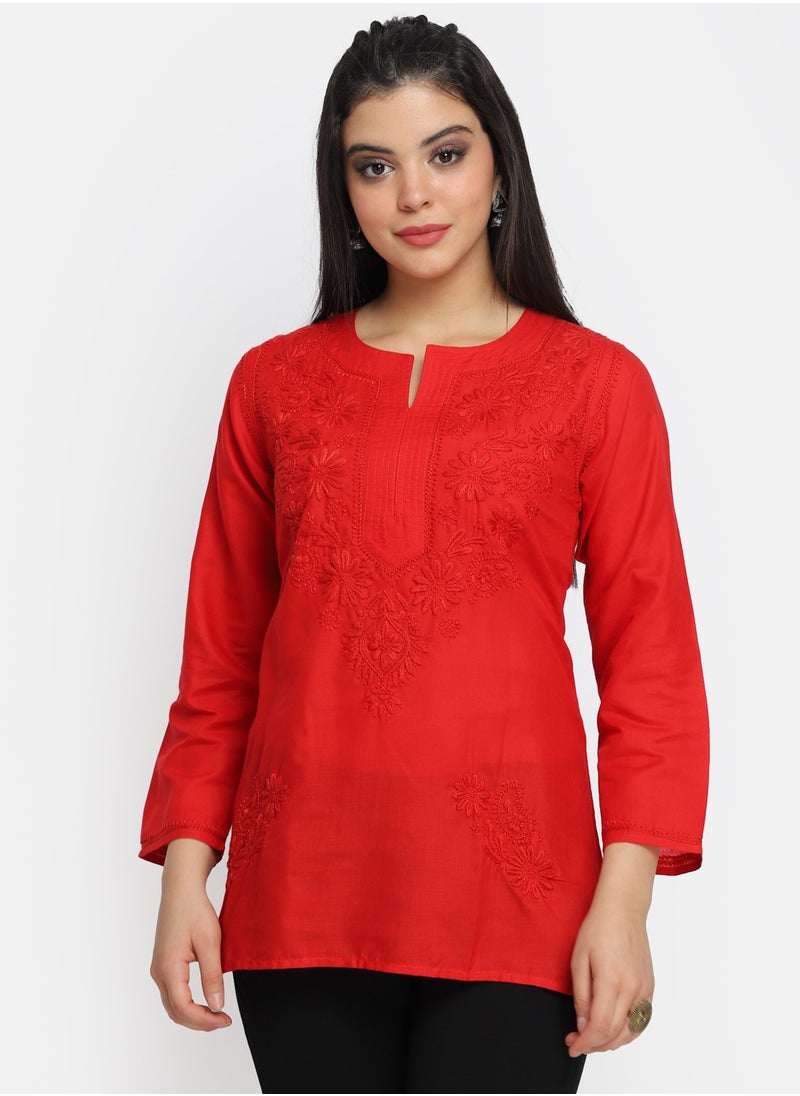 Hand Embroidered Chikankari Cotton Kurti-AL3405