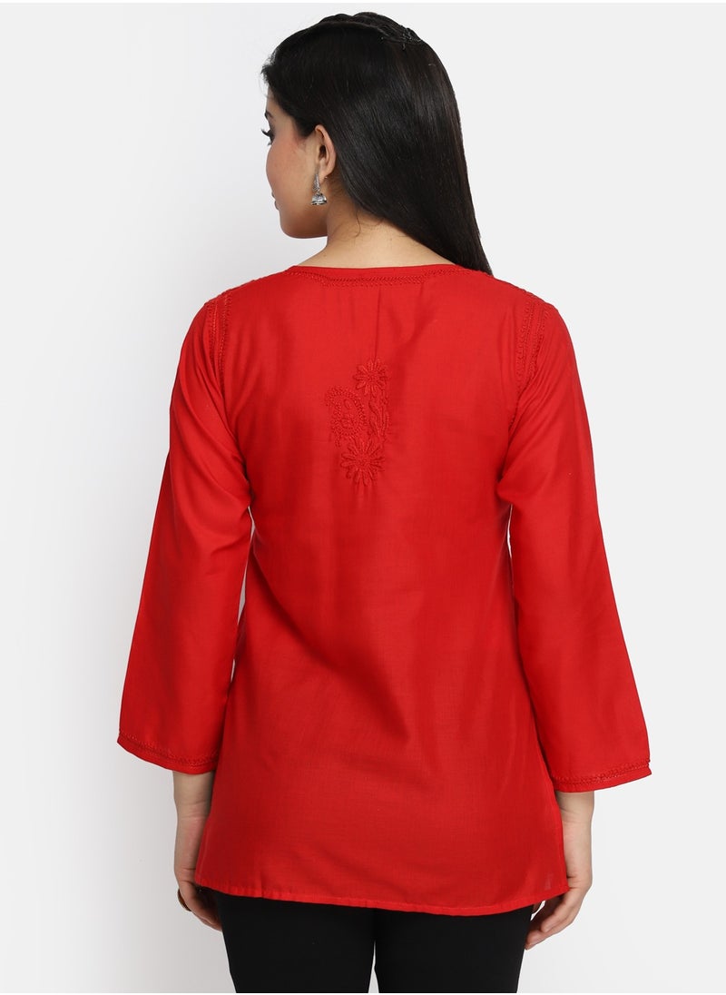 Hand Embroidered Chikankari Cotton Kurti-AL3405