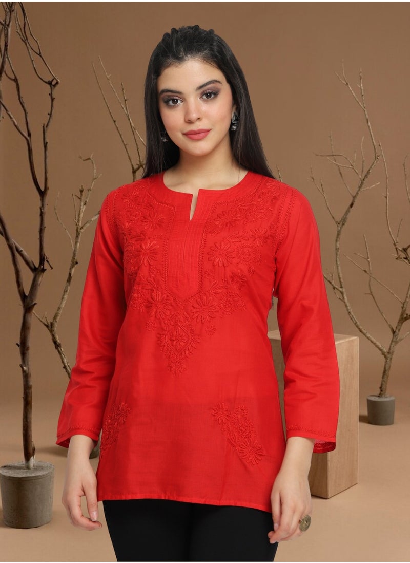 Hand Embroidered Chikankari Cotton Kurti-AL3405