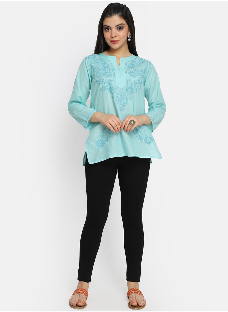 Hand Embroidered Chikankari Cotton Kurti-AL3405