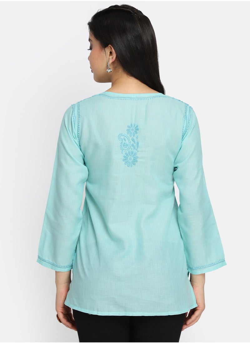 Hand Embroidered Chikankari Cotton Kurti-AL3405