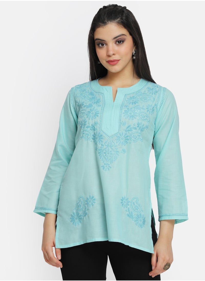 Hand Embroidered Chikankari Cotton Kurti-AL3405