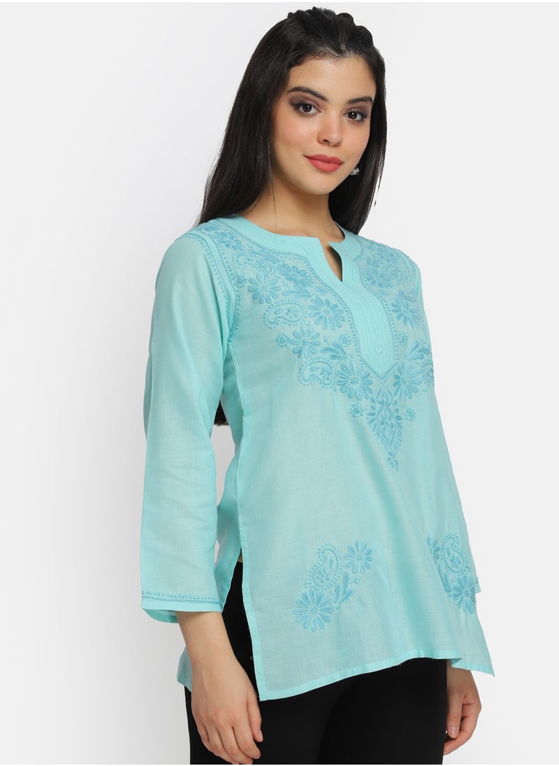Hand Embroidered Chikankari Cotton Kurti-AL3405