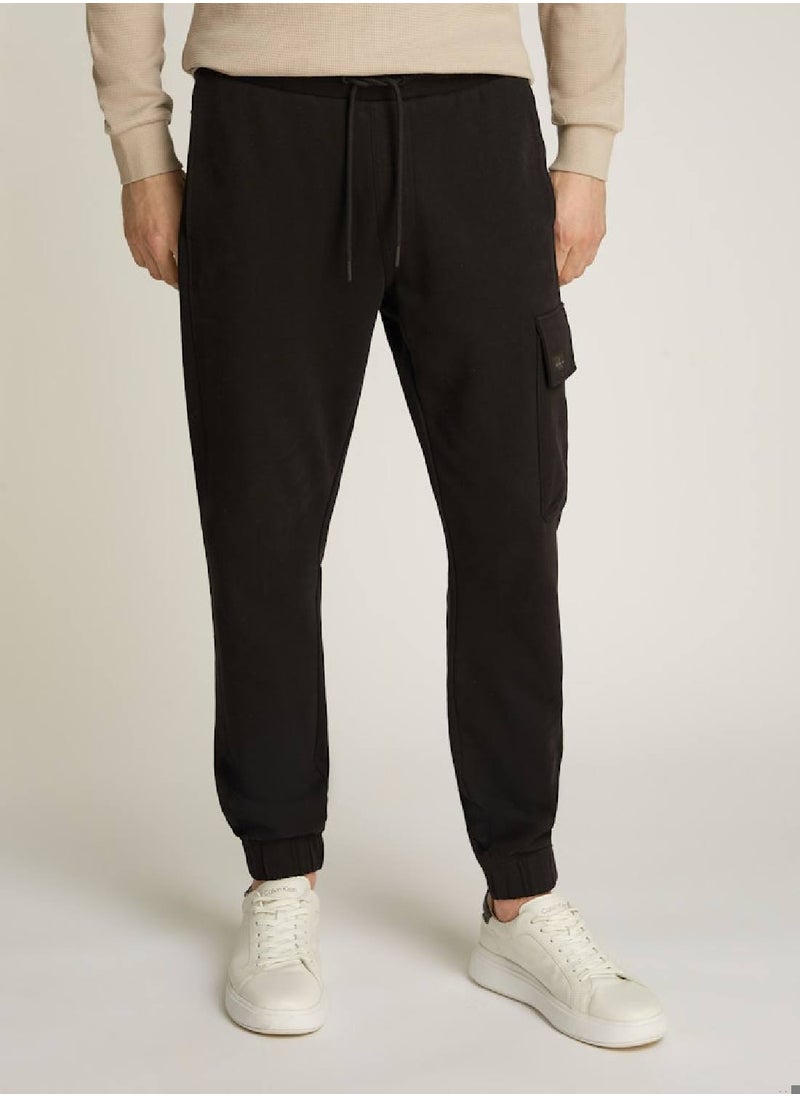 Men's Woven Label Sweatpants - Cotton, Black