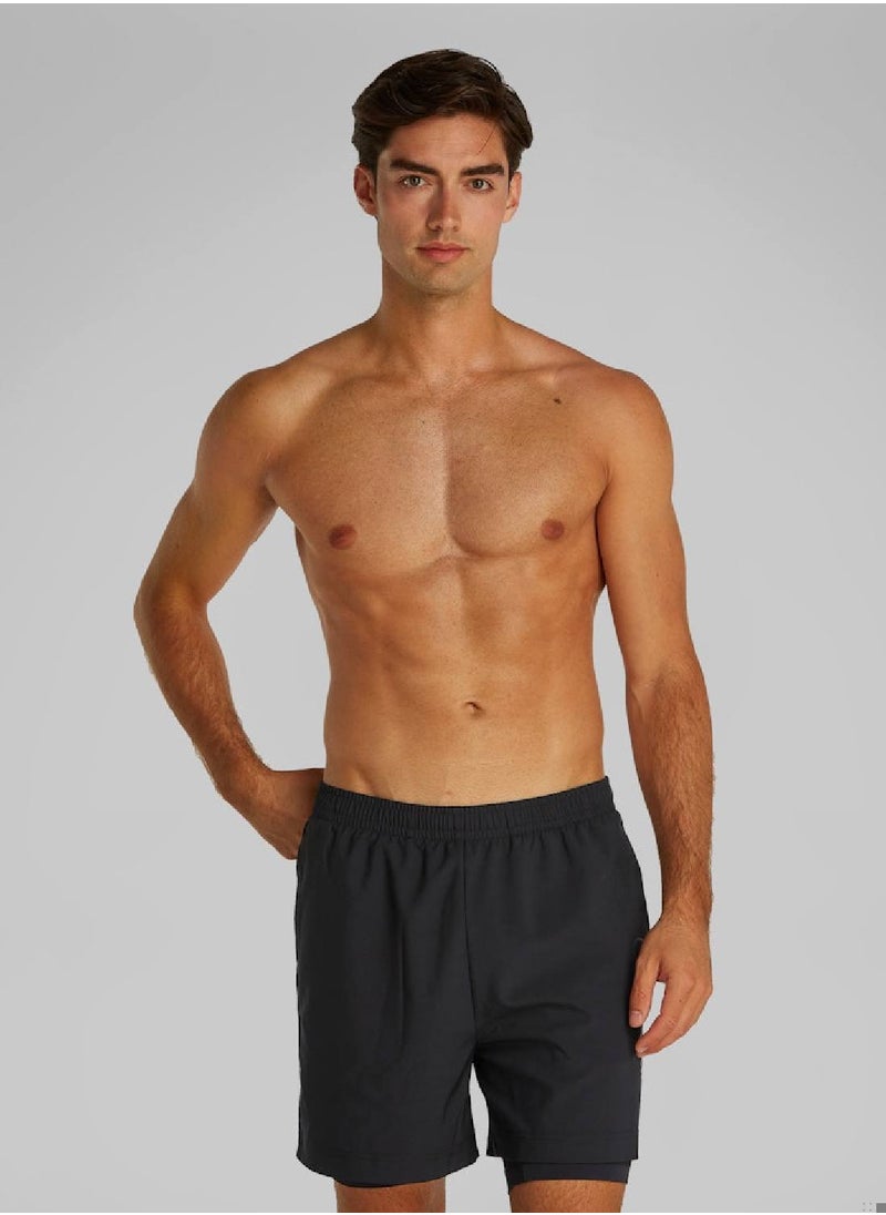 Men's 2-In-1 Gym Shorts - Polyester, Black