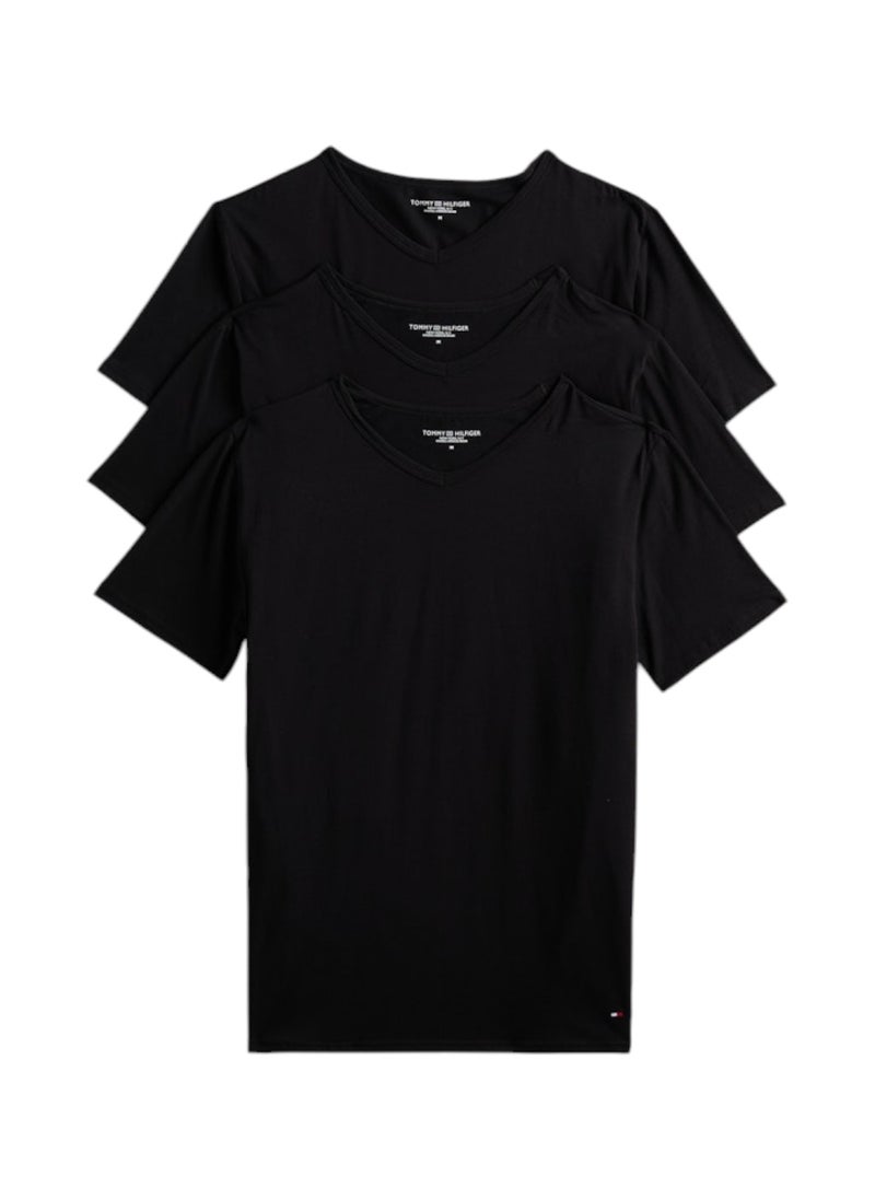 Men's 3 Pack V-Neck Cotton T-Shirts - Cotton, Black