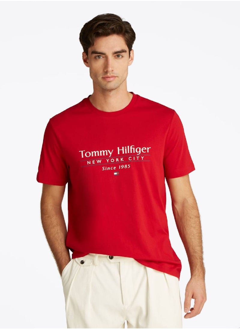 Men's Logo Crew Neck T-Shirt - Cotton, Red