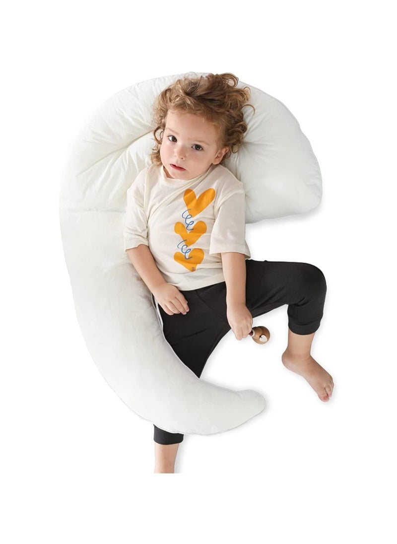 Moon Shape Toddler Body Pillow 34x27 inches Soft Organic Cotton Washable Sleep Aid for Kids