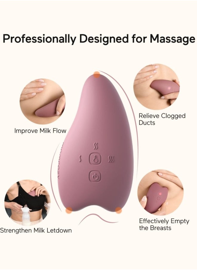 Warming Lactation Massager 2-in-1, Soft Breast Massager for Breastfeeding, Heat + Vibration Adjustable for Clogged Ducts, Improve Milk Flow, Engorgement