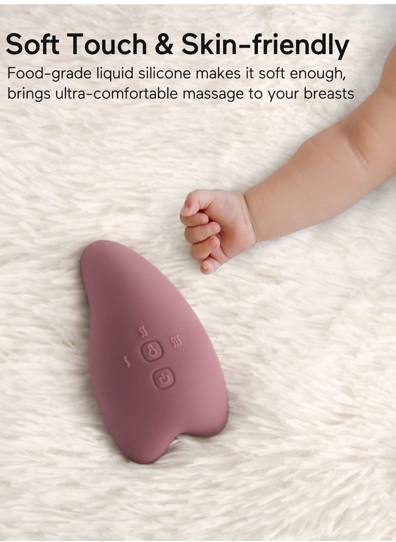 Warming Lactation Massager 2-in-1, Soft Breast Massager for Breastfeeding, Heat + Vibration Adjustable for Clogged Ducts, Improve Milk Flow, Engorgement