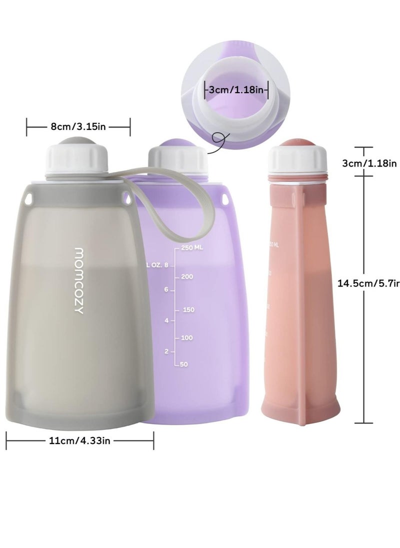 Silicone Breast Milk Bags, Reusable Breastmilk Bags for Breastfeeding, 250ml Breast Milk Saver, Leakproof Milk Freezer Storing Pouches, BPA Free