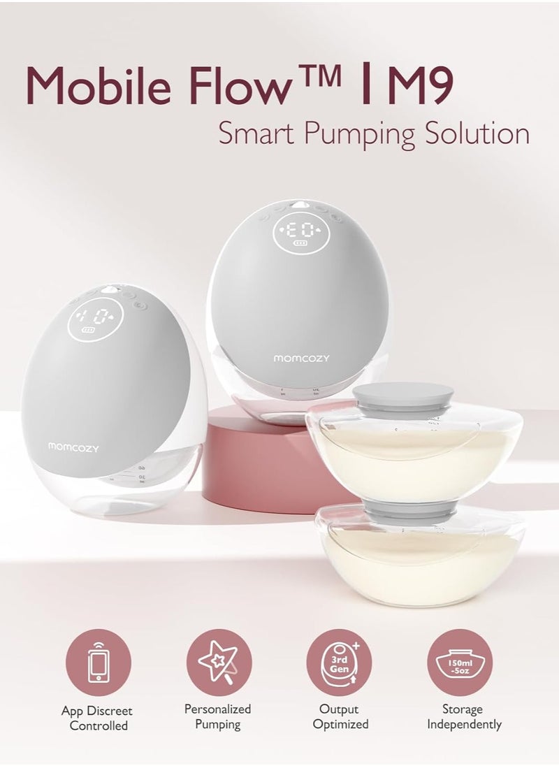 M9 Breast Pump Hands-Free Mobile Flow, App Discreet Control with Personalized Multi-Modes and 15 Levels, Independent Breastmilk Storage, Wearable M9 Breast Pump 24mm