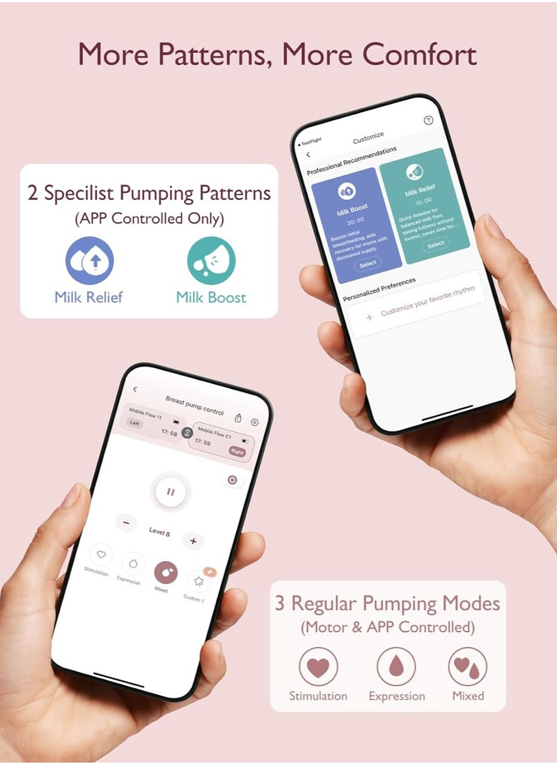 M9 Breast Pump Hands-Free Mobile Flow, App Discreet Control with Personalized Multi-Modes and 15 Levels, Independent Breastmilk Storage, Wearable M9 Breast Pump 24mm