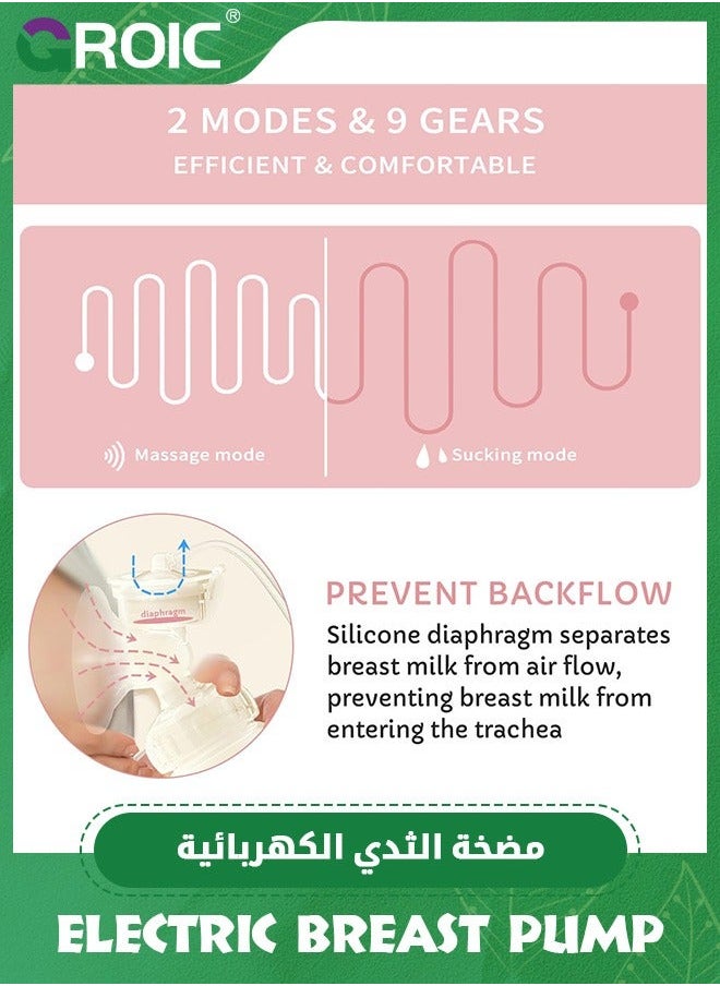 Electric Breast Pump, Portable Feeding Pump Nursing Massage with 2 Modes and 9 Suction Levels, BPA Free Single Milk