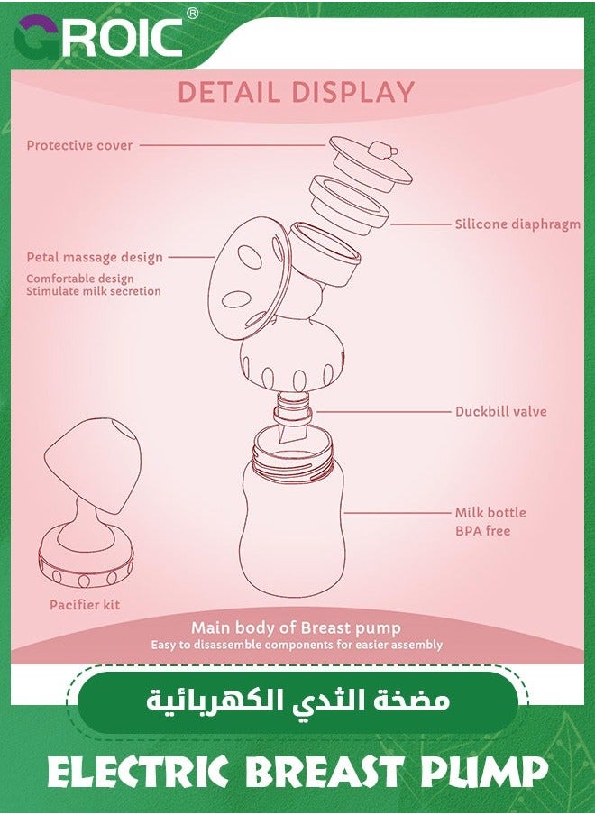 Electric Breast Pump, Portable Feeding Pump Nursing Massage with 2 Modes and 9 Suction Levels, BPA Free Single Milk
