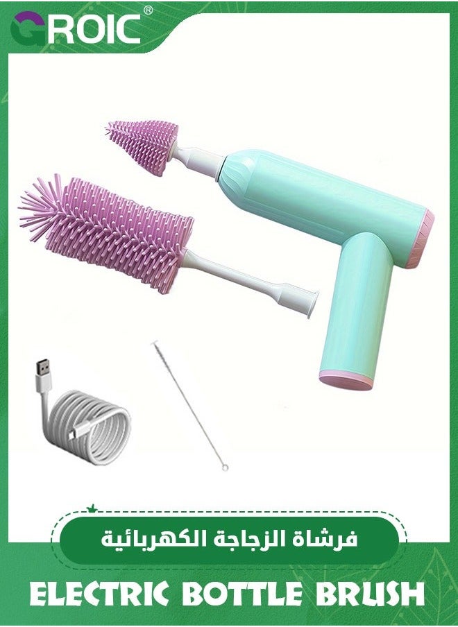 Electric Baby Bottle Cleaning Brush Set,Rechargeable with Straw Cleaner,Water Kit, Nipple Brush,Silicone