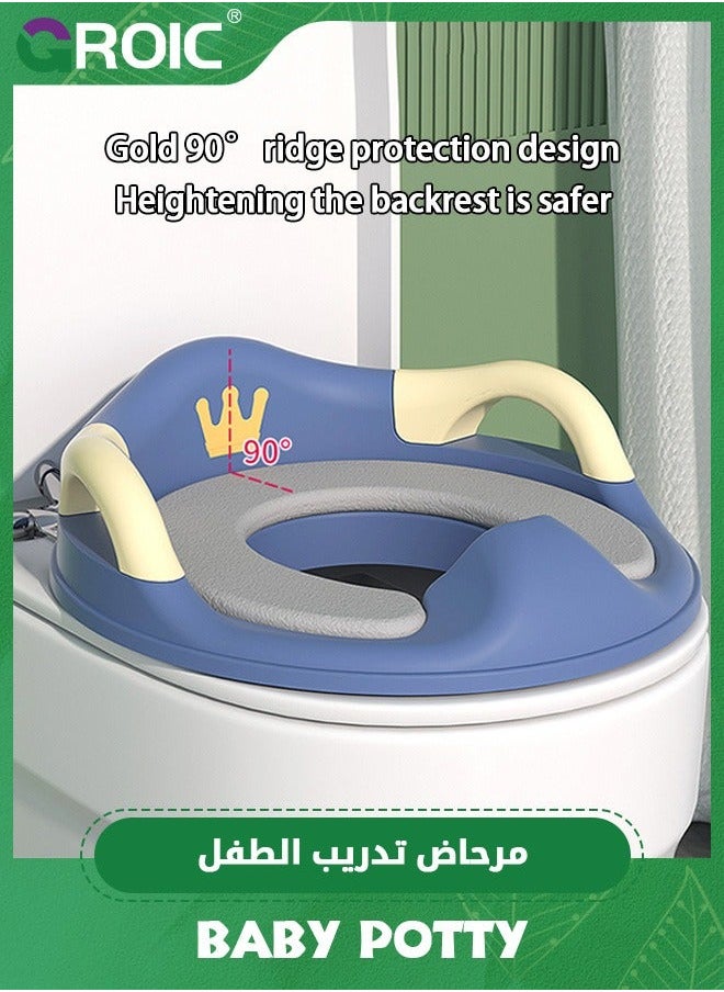 Potty Training Toilet Seat for Boys and Girls with Handles & Detachable Soft Cushion, Kids Travel Anti-Slip Design Splash Guard