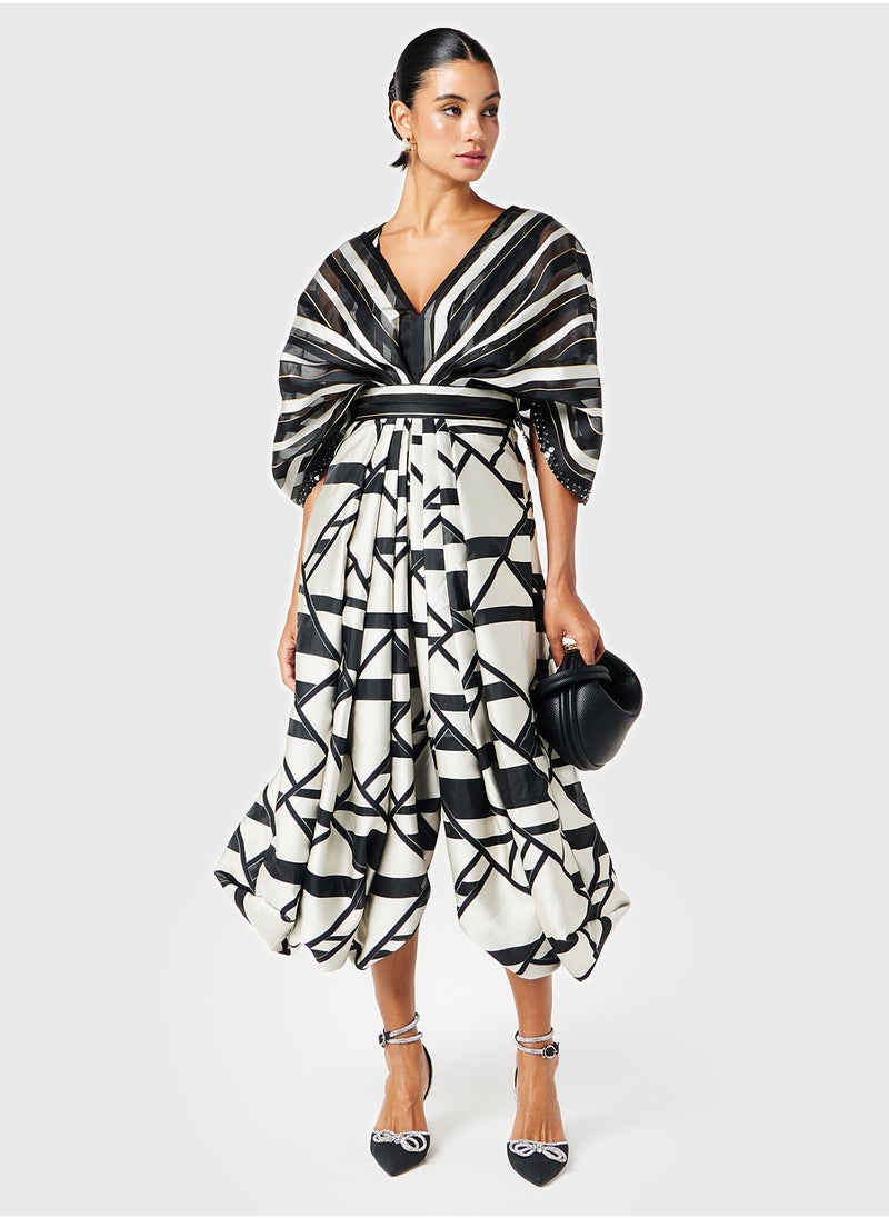 Kimono Body Draped Skirt Dress