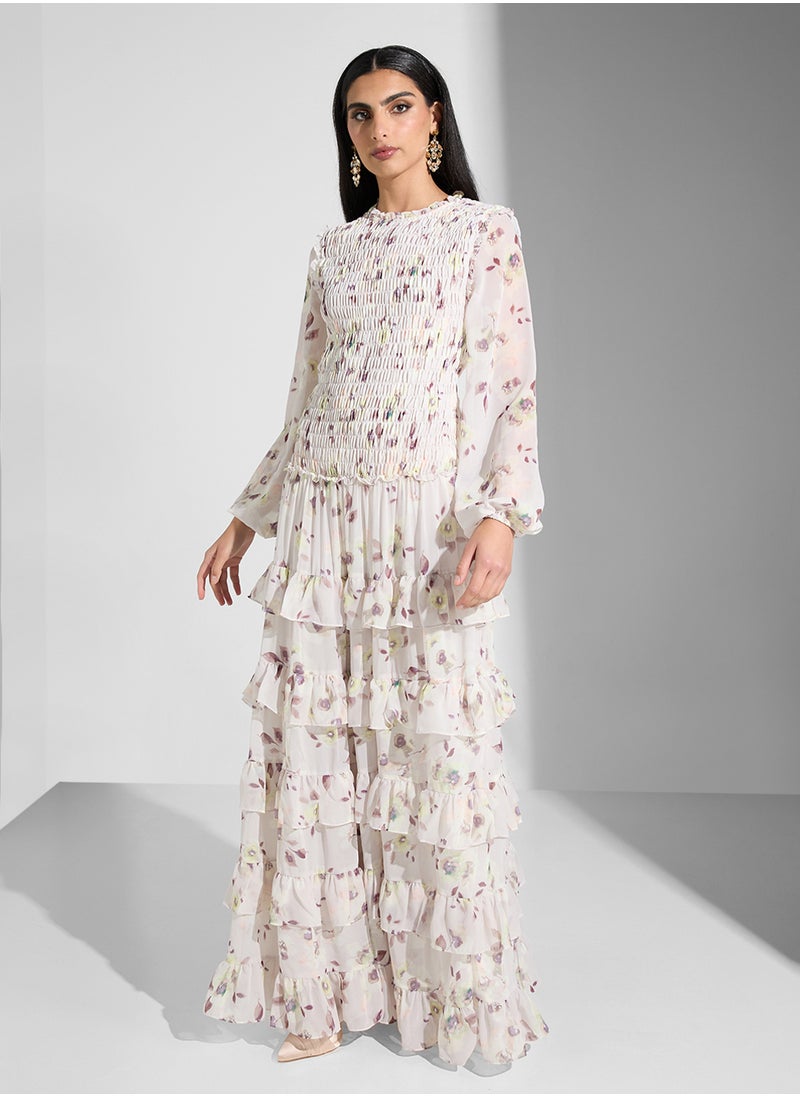 Floral Print Ruffled Dress