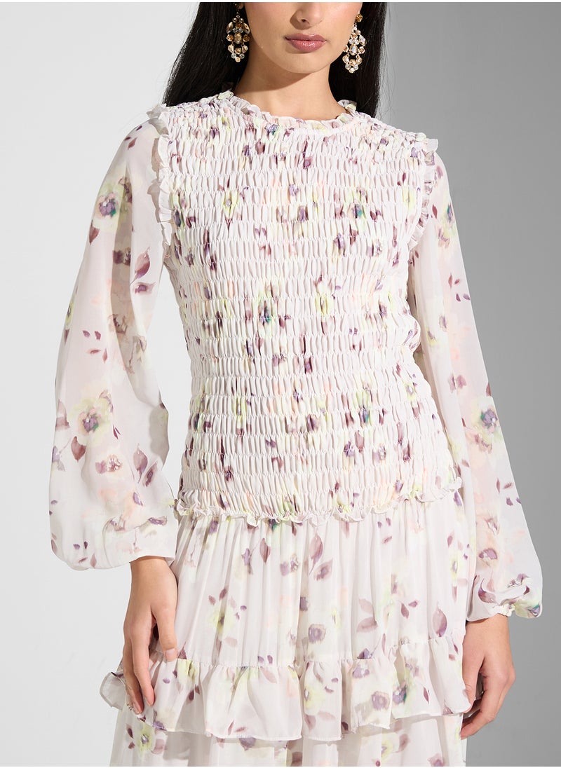 Floral Print Ruffled Dress