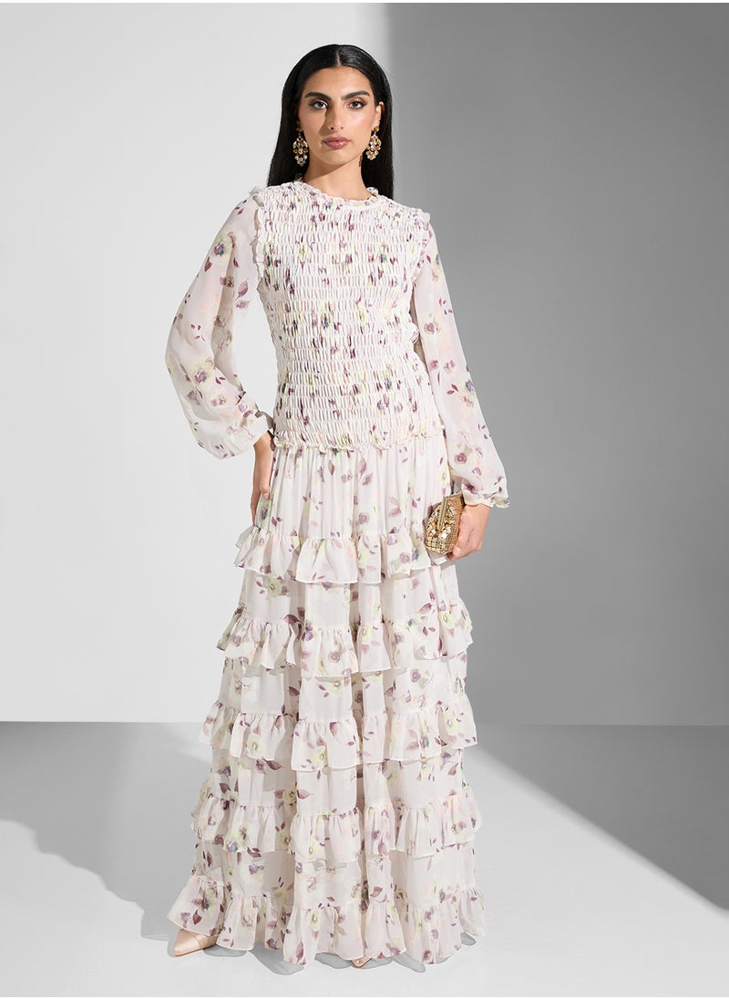 Floral Print Ruffled Dress