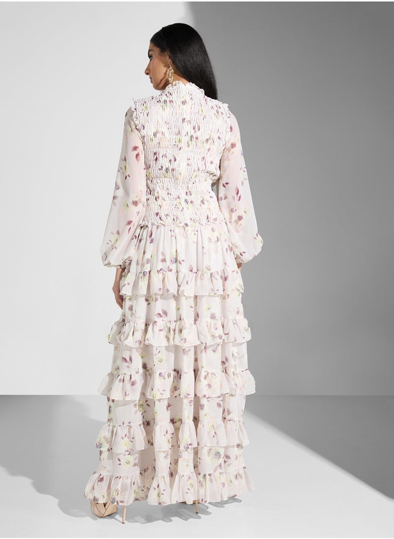 Floral Print Ruffled Dress