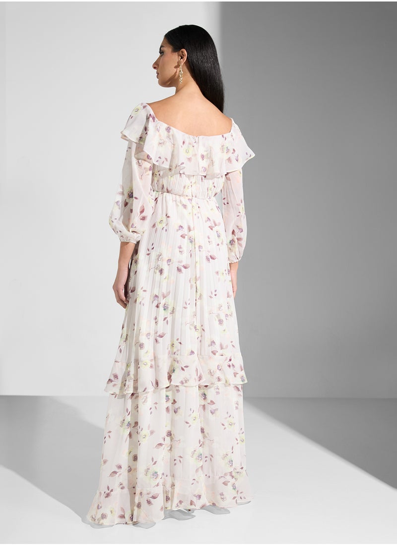 Floral Pleated Maxi Dress